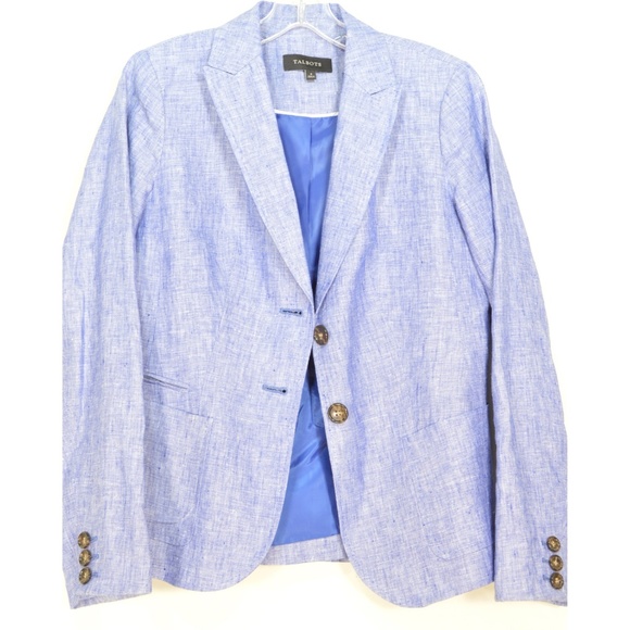 Talbots jacket blazer SZ 4 blue 100% linen long sl - Picture 5 of 8